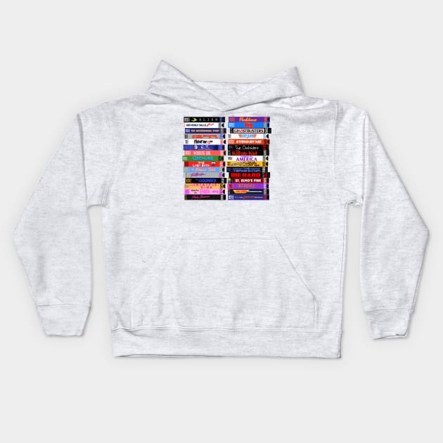 Retro 80s Movies VHS Stacks Kids Hoodie by darklordpug